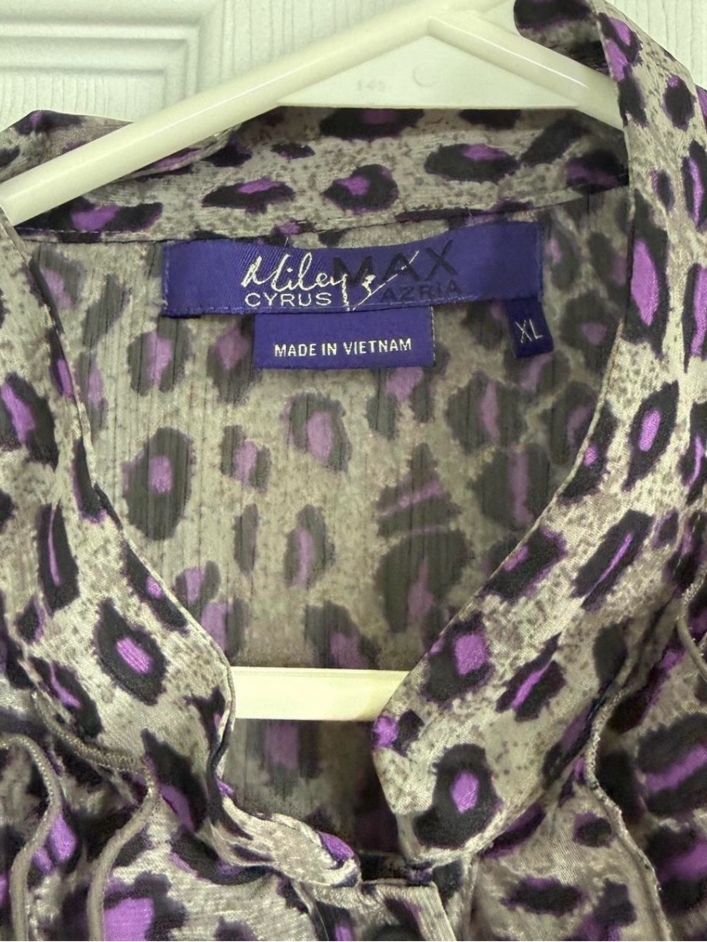 Miley Cyrus x Max Azria y2k XL Blouse Purple Cheetah Print Indie Grunge Ruffles - Picture 2 of 7